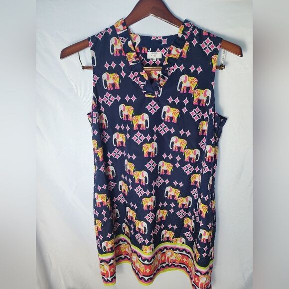 Pink & Chartreuse Elephant Shift Dress Size 10P - Picture 1 of 7